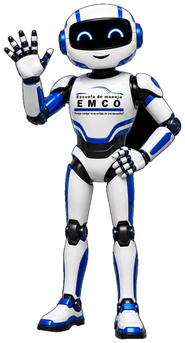Mascota robot de Escuela de Manejo EMCO saludando